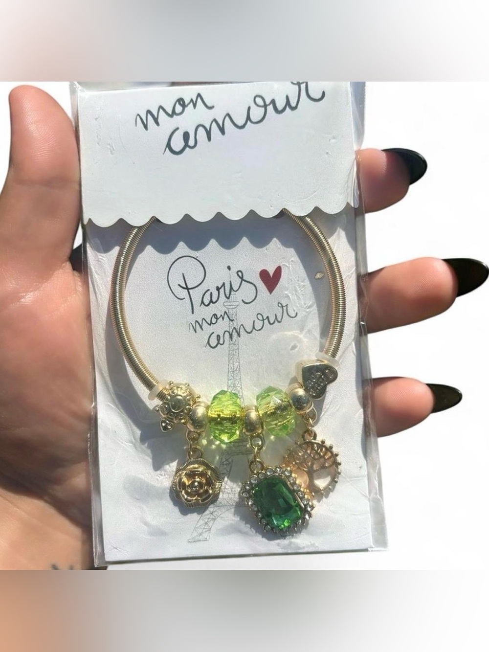 Gold and Green Charm Bracelet
